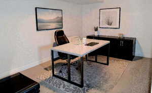 Office space with a textured wall