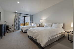 Bedroom featuring a desk, carpet floors, and recessed lighting