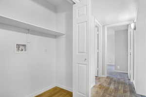 Laundry room featuring hookup for a washing machine and dark wood-style floors