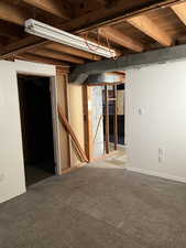 finish below grade area with carpet, walls, floors and baseboards