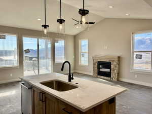 Kitchen/Family room with views of Mount Ogden (Snow Basin Resort) and surrounding valley.
