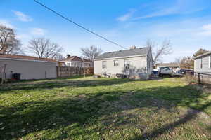 Rear view of house with a fenced backyard