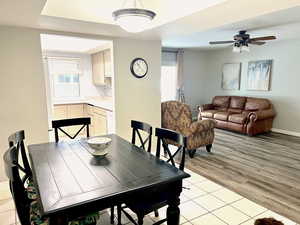 Dining room into kitchen and living area.