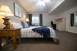 Bedroom featuring carpet floors and a ceiling fan