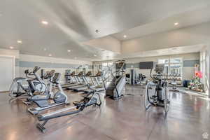 Workout area with recessed lighting