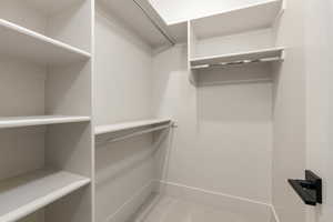 Spacious closet featuring light colored carpet