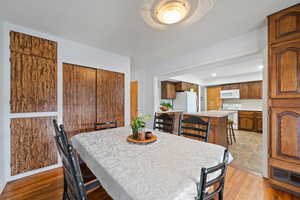 Dining room with light wood-type flooring