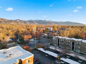 Aerial view of a mountain backdrop