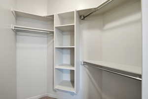 Walk in closet with carpet flooring