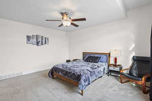 Bedroom featuring carpet floors and ceiling fan