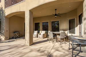 View of patio / terrace featuring a ceiling fan and outdoor dining area
