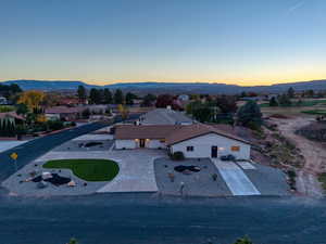 Aerial view at dusk of a mountain view