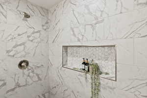 Bathroom view of tiled shower