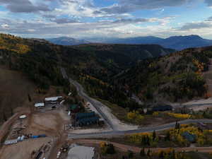 Aerial view of mountains and a heavily wooded area