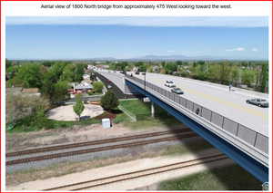 Aerial view of the new bridge that will be built over the RR tracks by UDOT on 1800 N.