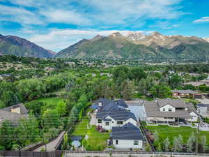 Drone / aerial view of a mountainous background