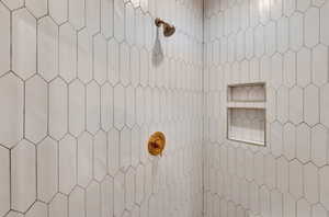 Bathroom view of tiled shower