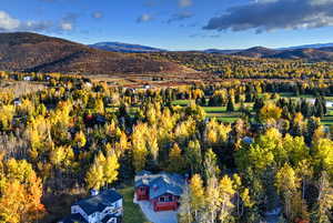 Drone / aerial view of a mountainous background
