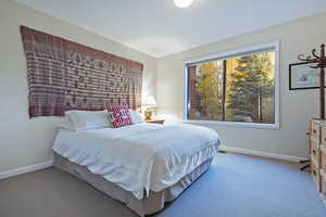 Bedroom with baseboards and carpet