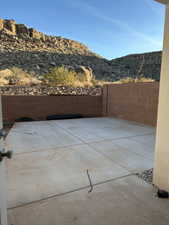 View of patio featuring a mountain view