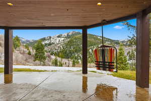 View of patio / terrace featuring a mountain view