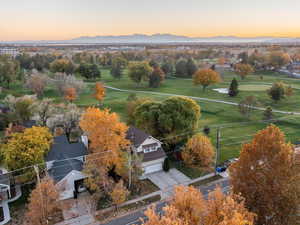 Aerial view at dusk of a mountain view