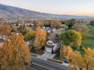 Aerial view at dusk of a mountain view