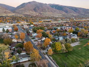 Aerial view at dusk of a mountain view and a residential view