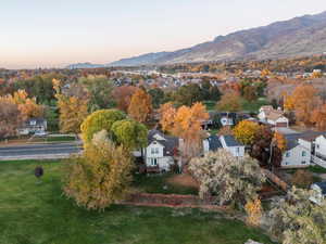 Aerial view at dusk of a mountain view