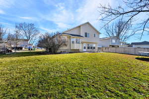Patio area overlooking the ample yard space, full sprinkler system and shed included. Fully fenced as well.