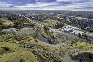 Aerial overview of property's location with mountains