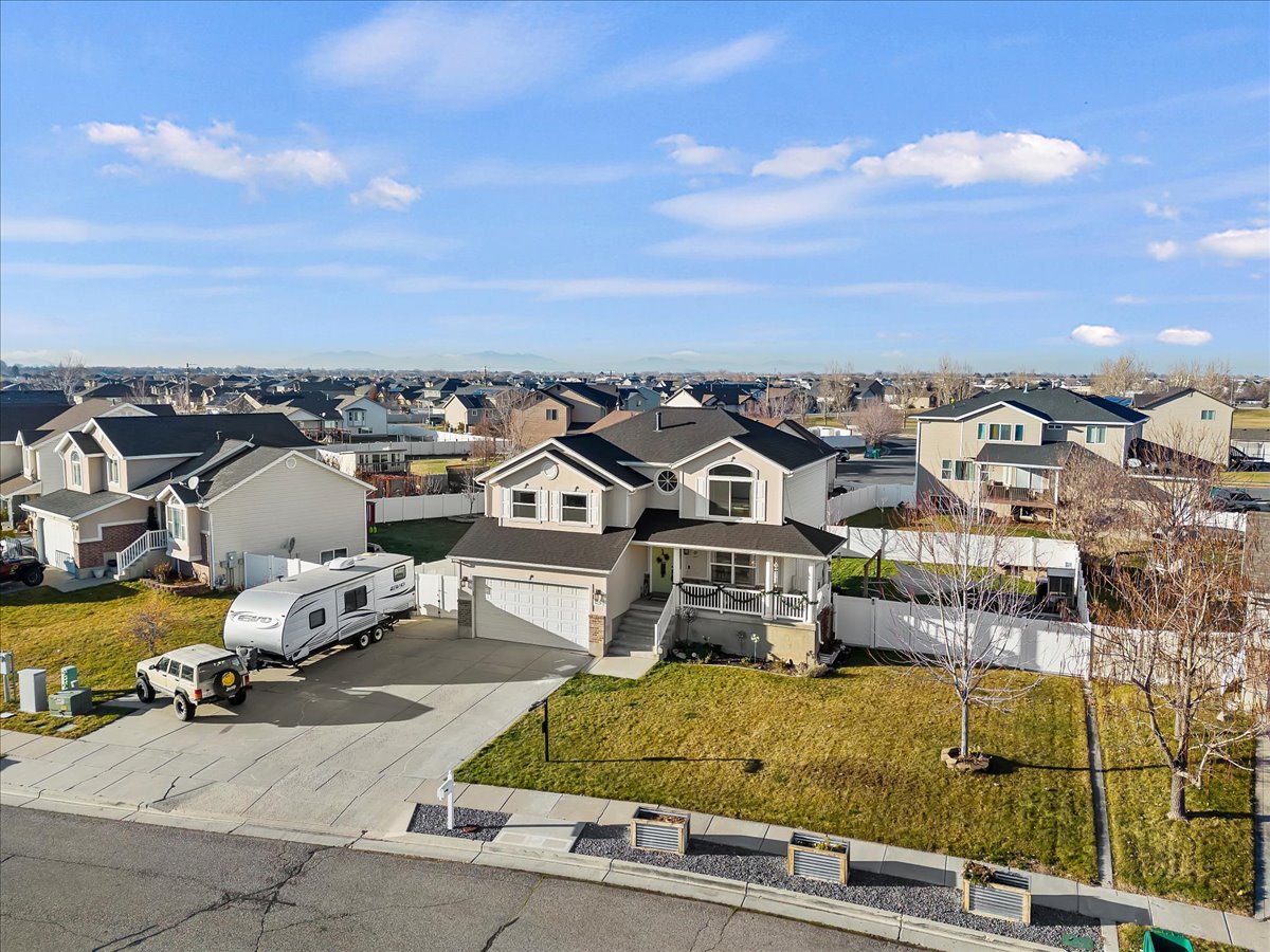 Aerial perspective of suburban area