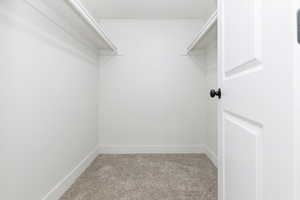 Walk in closet with light carpet