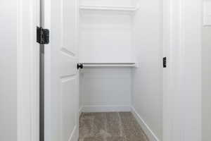 Walk in closet with light carpet