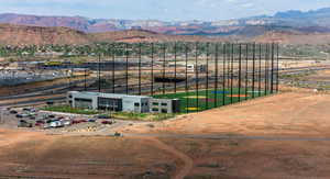 Drone / aerial view of a mountain backdrop