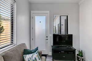 Living area featuring wood finished floors