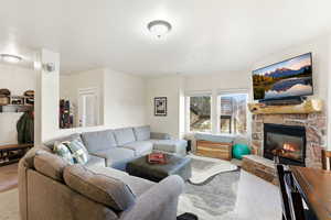 Living room featuring a fireplace