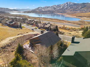 Aerial view of a water and mountain view