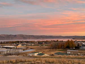 View of mountain background with a large body of water