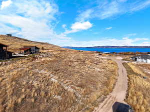 Drone / aerial view of a water and mountain view