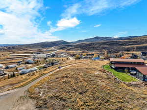 Drone / aerial view of a mountainous background