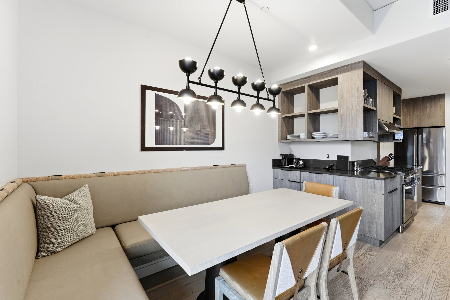 Dining area featuring light wood-type flooring