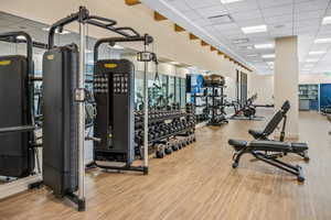 Workout area with a drop ceiling