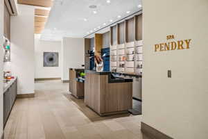 Reception with recessed lighting