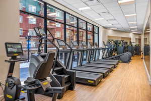 Exercise room featuring a paneled ceiling