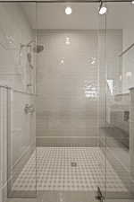 Full bath with a stall shower and recessed lighting