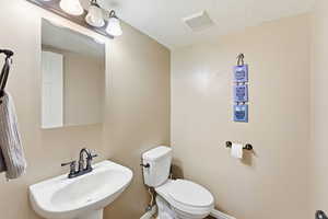Half bathroom featuring a sink and a textured ceiling