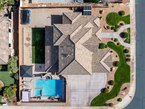 Aerial view of a pool