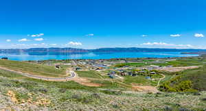 Aerial view of a water and mountain view