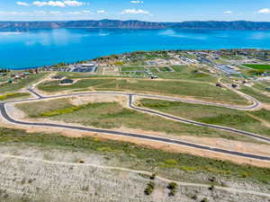 Aerial view of a water and mountain view